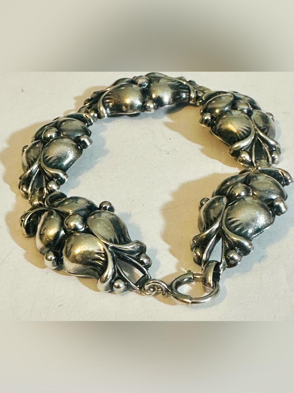 1940s Viking Craft Vintage Handmade Sterling Tulip Panel Bracelet 7.5” 21.88g